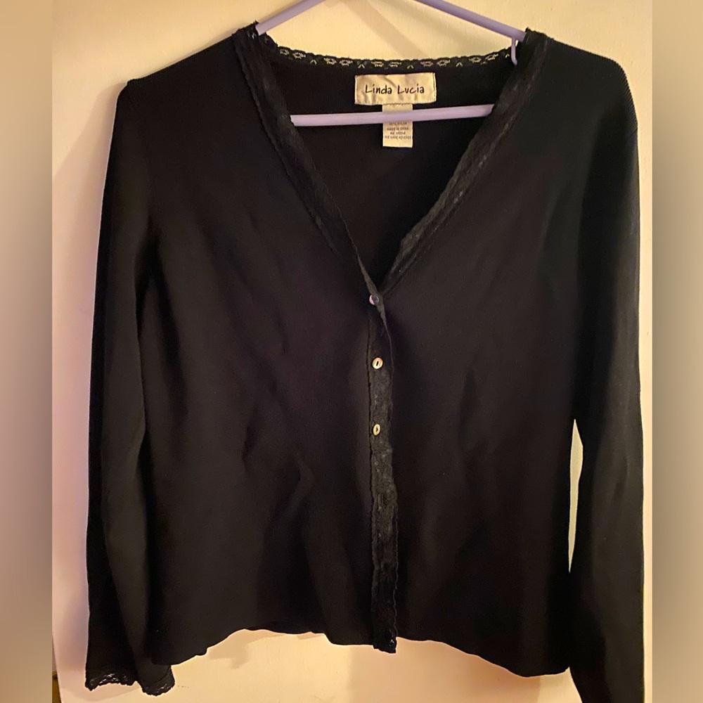 Linda Lucia size large black button down cardigan